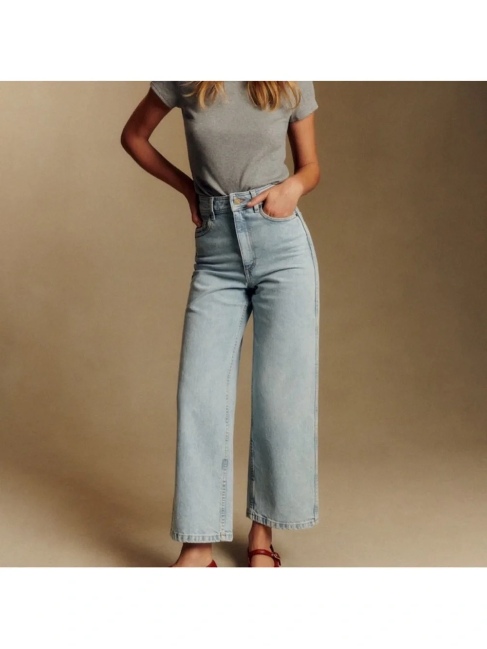 Sezane Light Wash Wide-Leg Jeans - Picture 1 of 12